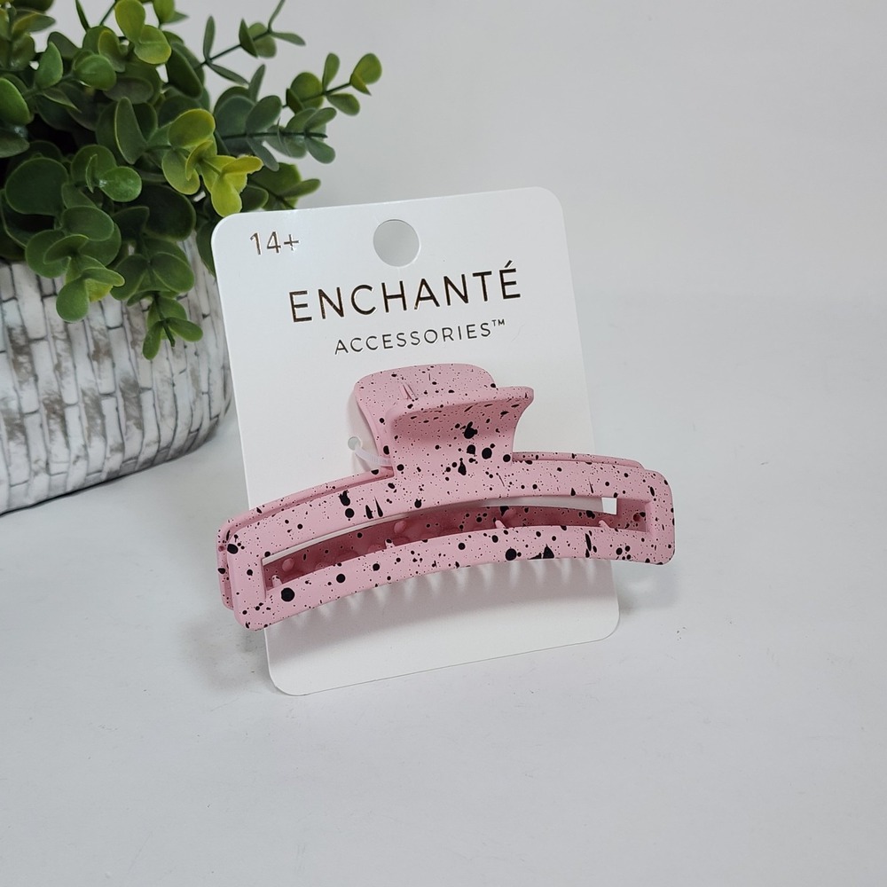 Enchante Hair Claw Clip Accessory Matte Rose Pink w/Black Speckles Strong Hold